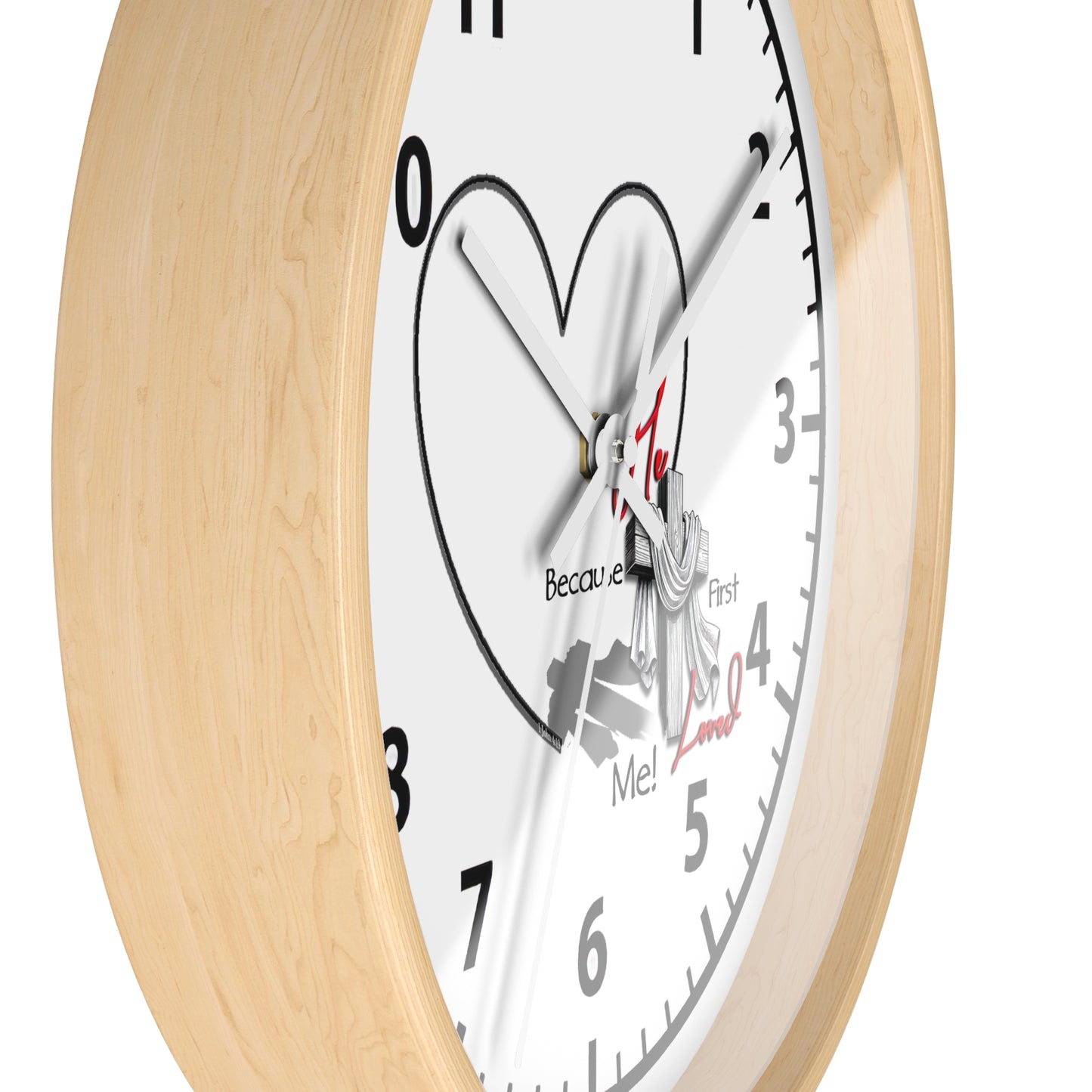 Inspirational Heart Wall Clock - 'He Loved Me First' Design | Printed Numbers