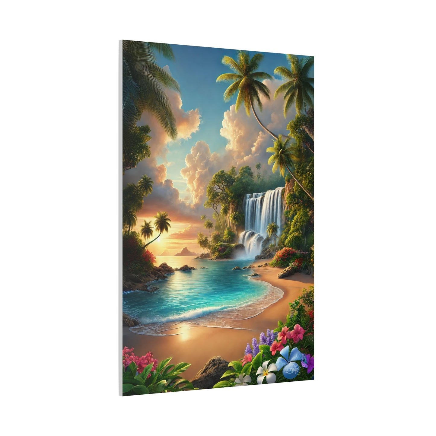 Tropical Paradise Wall Art - Matte Canvas Print with Waterfall & Beach Scene - My Own Little Paradise Corner