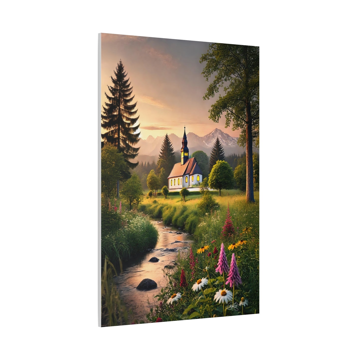 Serene Landscape Canvas Print - Peaceful Church Scene | Chapel of Tranquility