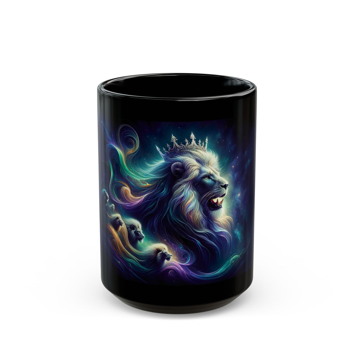Majestic Lion Galaxy Mug - 11oz & 15oz - Perfect for Animal Lovers & Cosmic Dreamers | Cosmic Sovereignty: The Galactic Lion King | Black