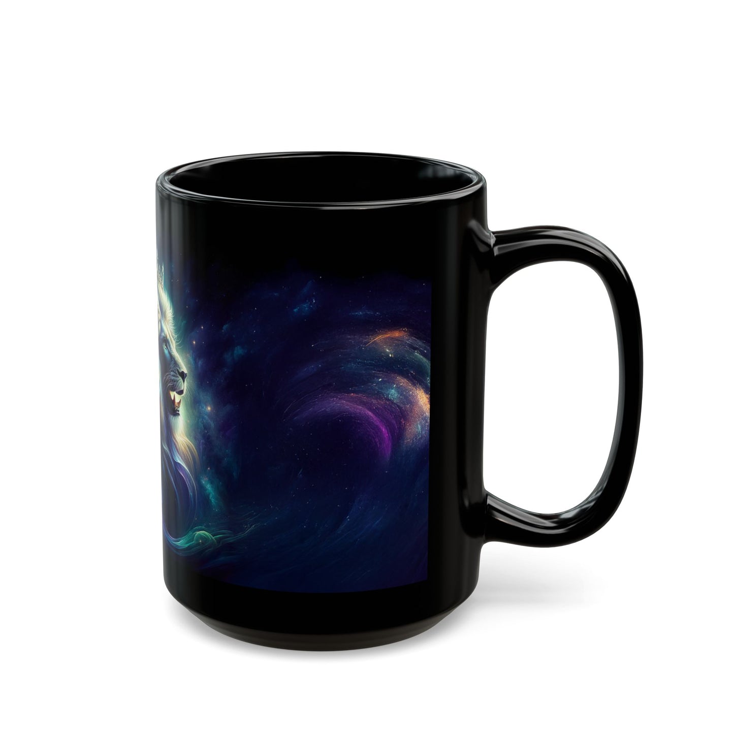 Majestic Lion Galaxy Mug - 11oz & 15oz - Perfect for Animal Lovers & Cosmic Dreamers | Cosmic Sovereignty: The Galactic Lion King | Black