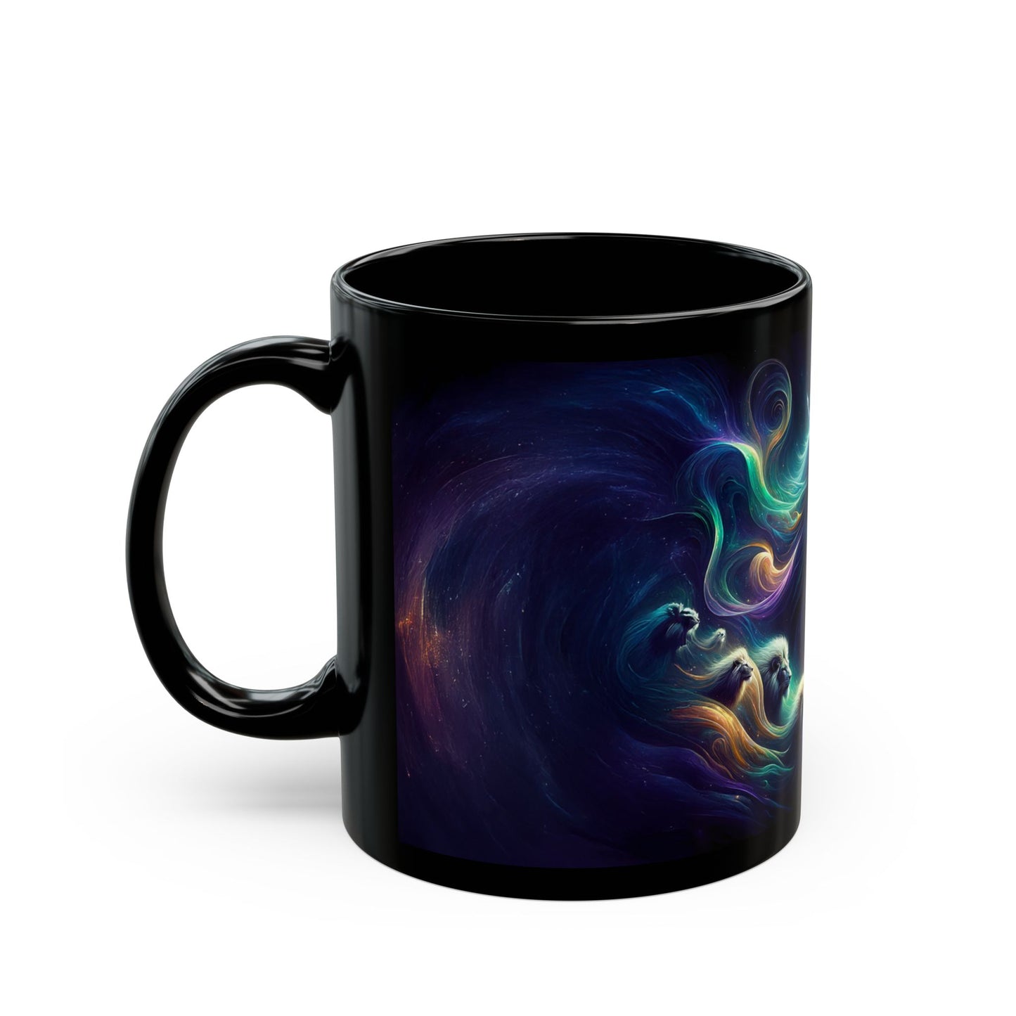Majestic Lion Galaxy Mug - 11oz & 15oz - Perfect for Animal Lovers & Cosmic Dreamers | Cosmic Sovereignty: The Galactic Lion King | Black