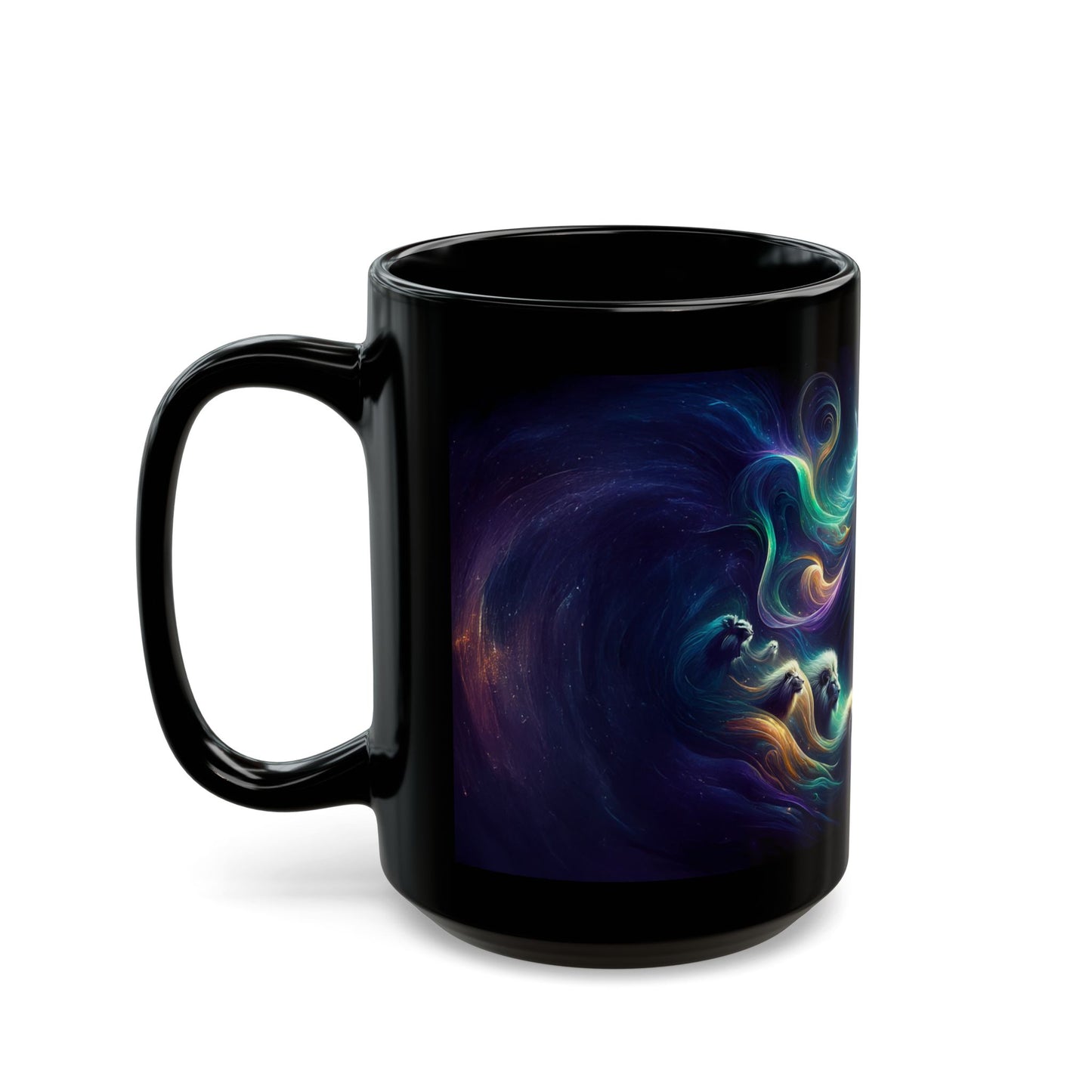 Majestic Lion Galaxy Mug - 11oz & 15oz - Perfect for Animal Lovers & Cosmic Dreamers | Cosmic Sovereignty: The Galactic Lion King | Black