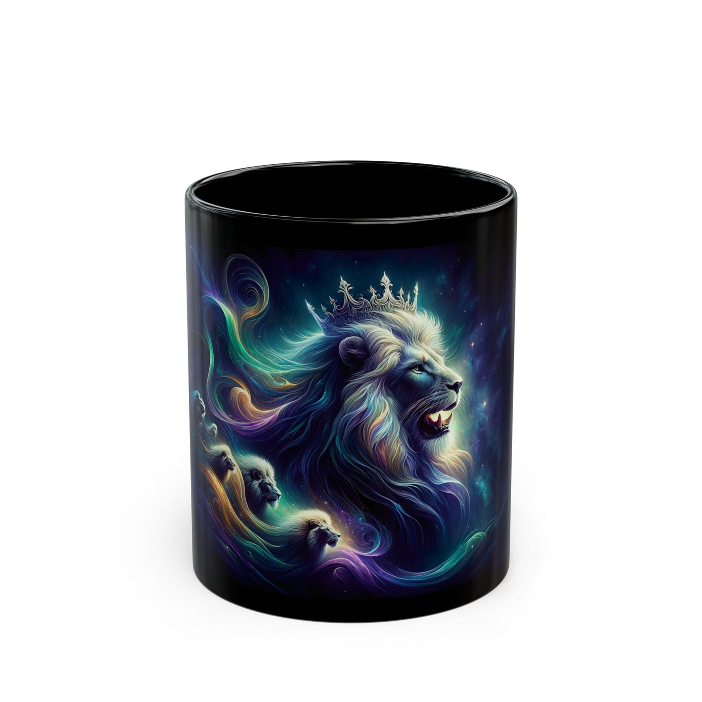 Majestic Lion Galaxy Mug - 11oz & 15oz - Perfect for Animal Lovers & Cosmic Dreamers | Cosmic Sovereignty: The Galactic Lion King | Black