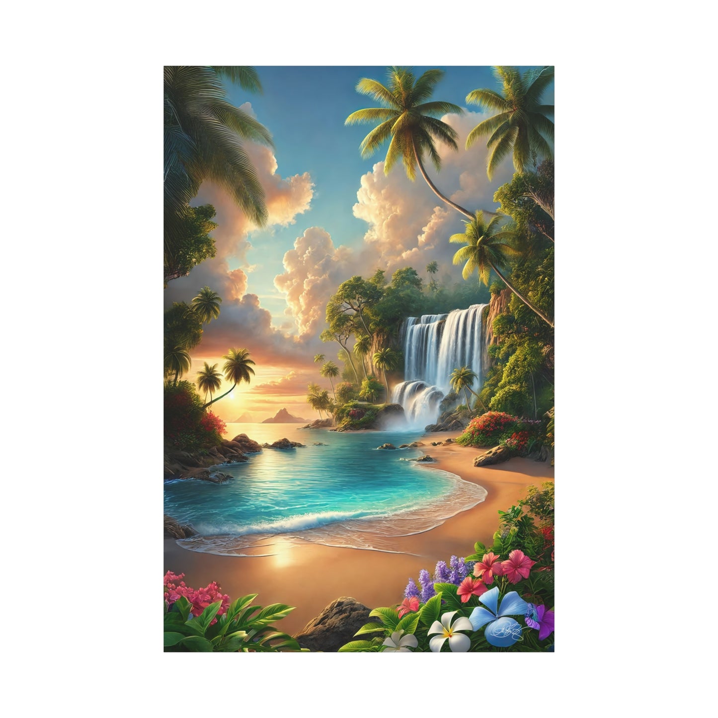 Tropical Paradise Wall Art - Matte Canvas Print with Waterfall & Beach Scene - My Own Little Paradise Corner