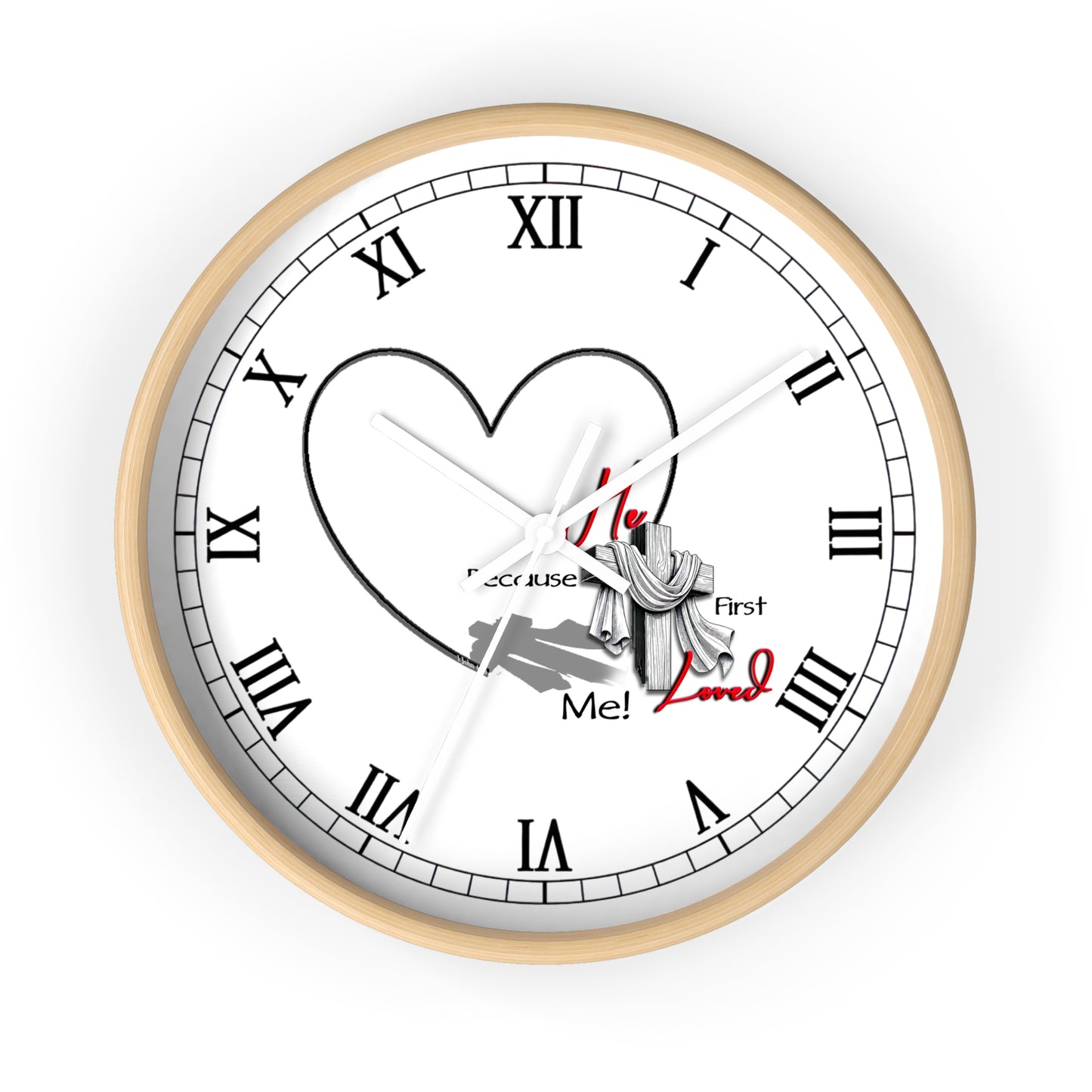 Inspirational Heart Wall Clock - 'He Loved Me First' Design | Roman Numeral Face
