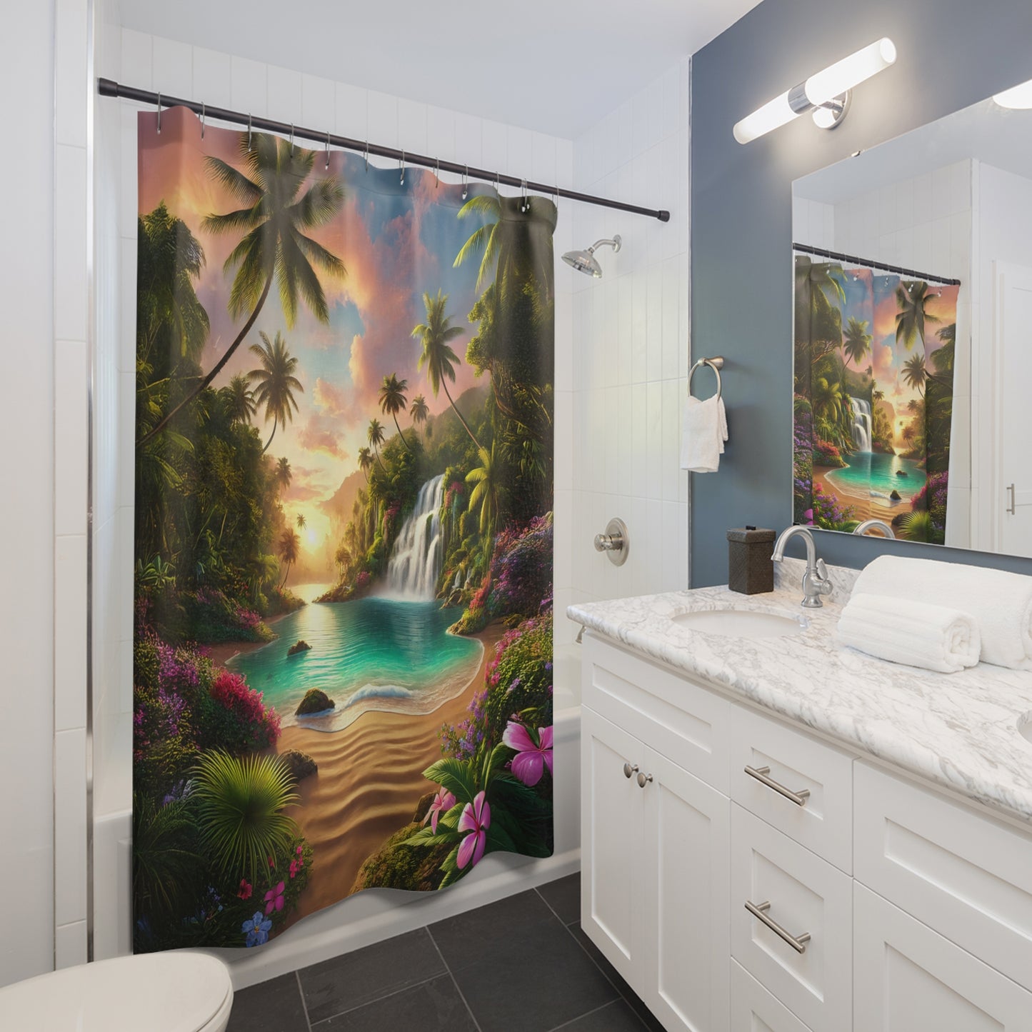 Tropical Paradise Shower Curtain - Nature-Inspired Bathroom Decor - Paradise Falls