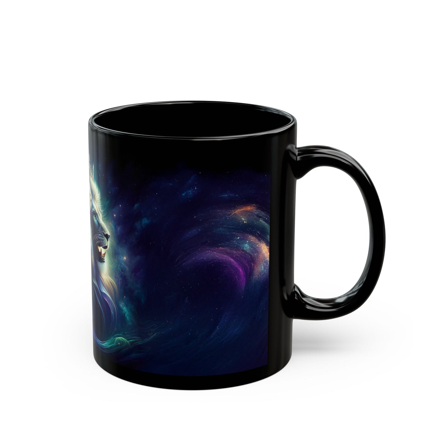 Majestic Lion Galaxy Mug - 11oz & 15oz - Perfect for Animal Lovers & Cosmic Dreamers | Cosmic Sovereignty: The Galactic Lion King | Black