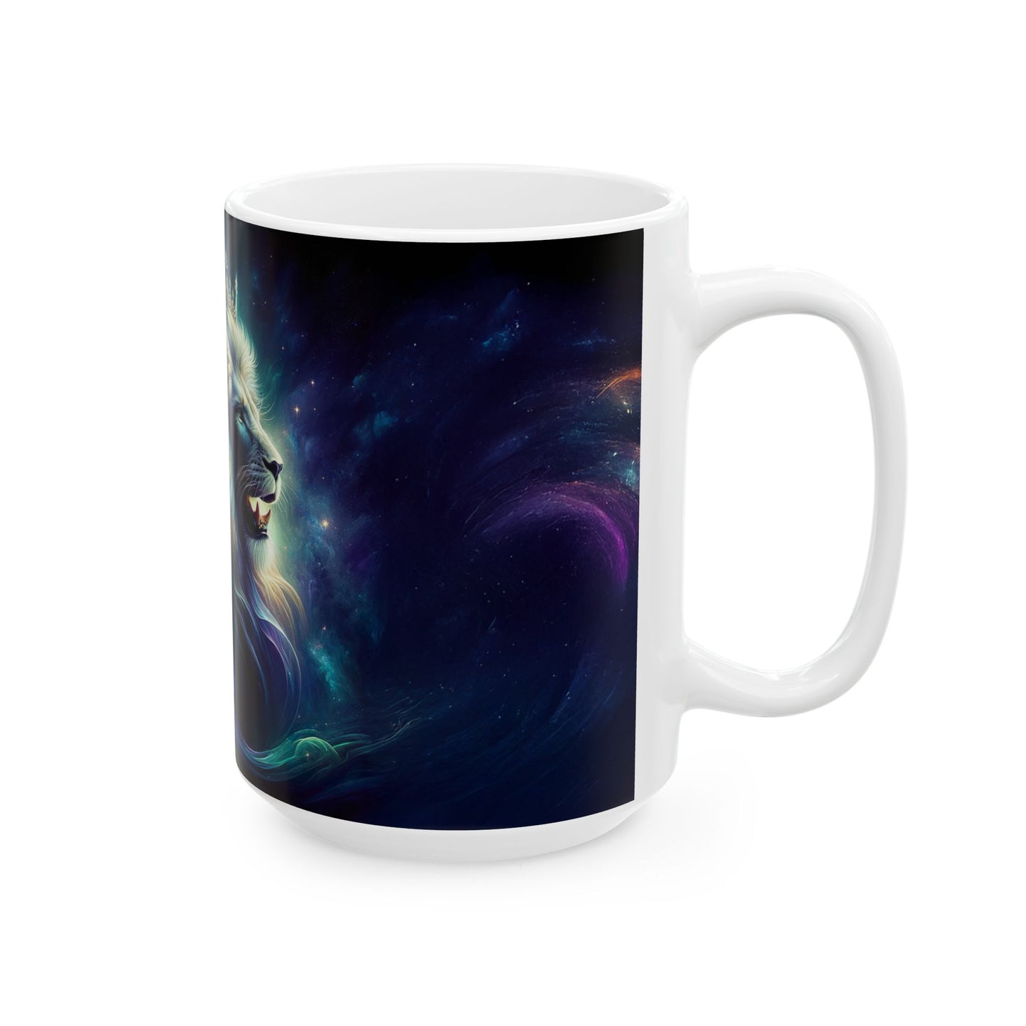 Majestic Lion Galaxy Mug - 11oz & 15oz Ceramic Coffee Cup for Animal Lovers | Cosmic Sovereignty: The Galactic Lion King