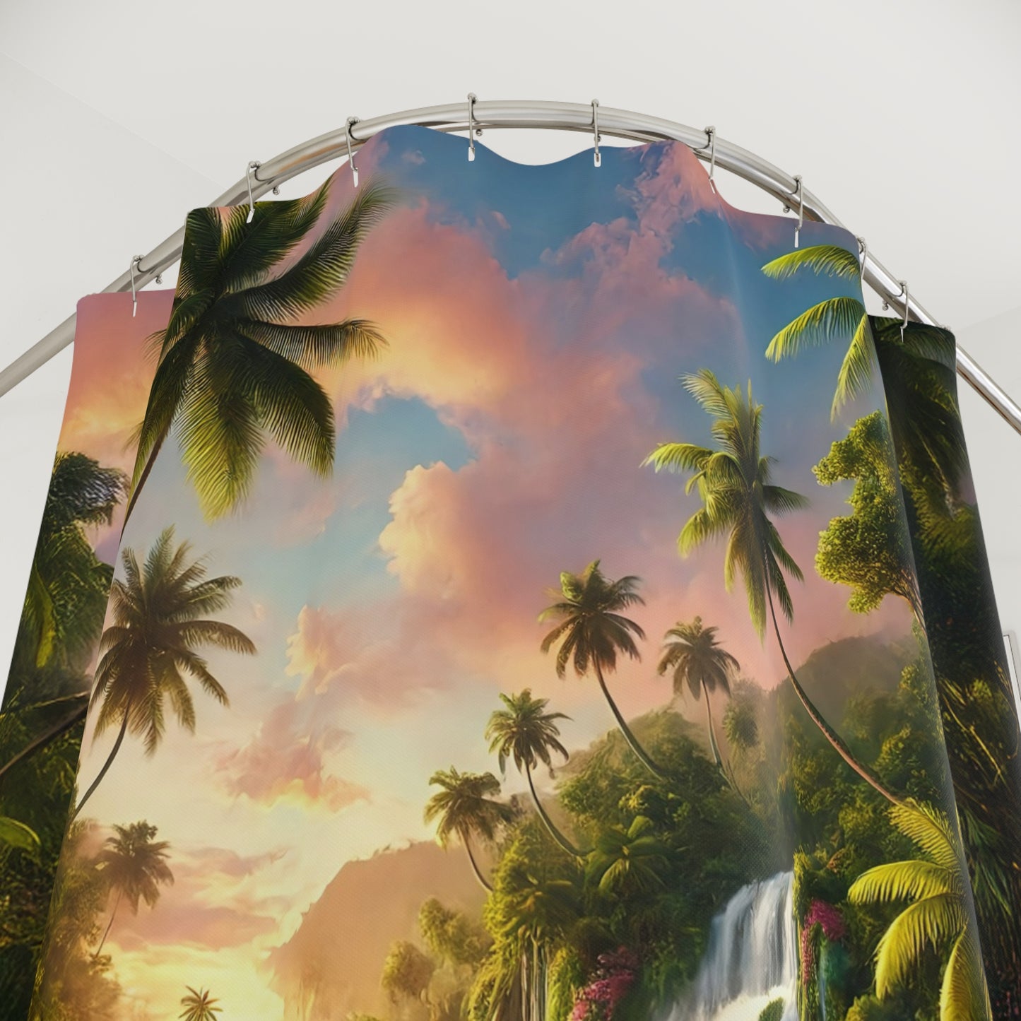 Tropical Paradise Shower Curtain - Nature-Inspired Bathroom Decor - Paradise Falls