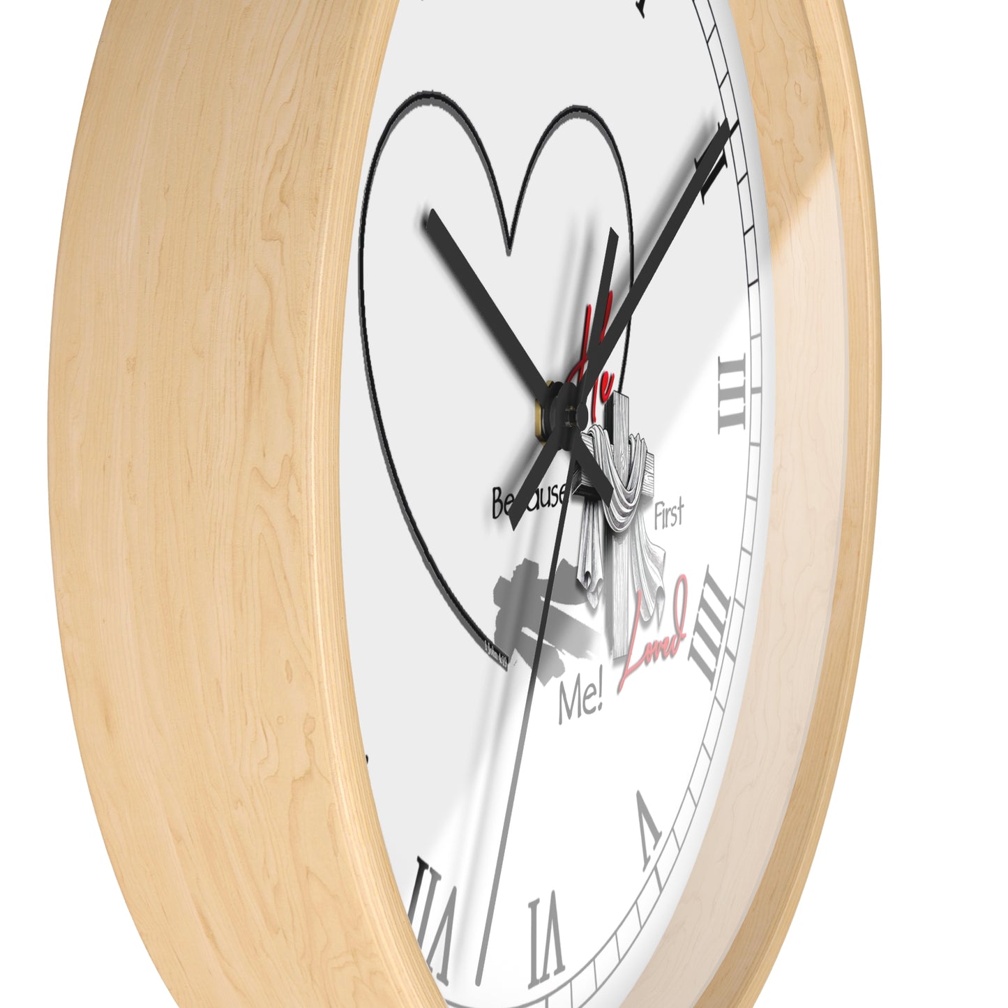 Inspirational Heart Wall Clock - 'He Loved Me First' Design | Roman Numeral Face
