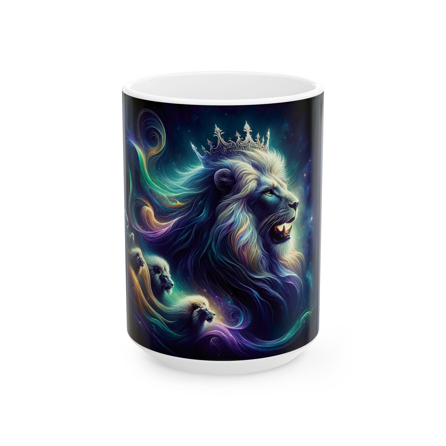 Majestic Lion Galaxy Mug - 11oz & 15oz Ceramic Coffee Cup for Animal Lovers | Cosmic Sovereignty: The Galactic Lion King