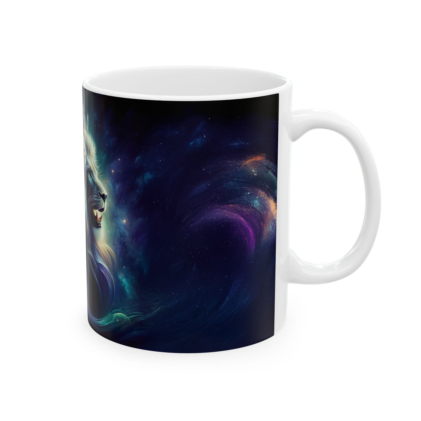 Majestic Lion Galaxy Mug - 11oz & 15oz Ceramic Coffee Cup for Animal Lovers | Cosmic Sovereignty: The Galactic Lion King