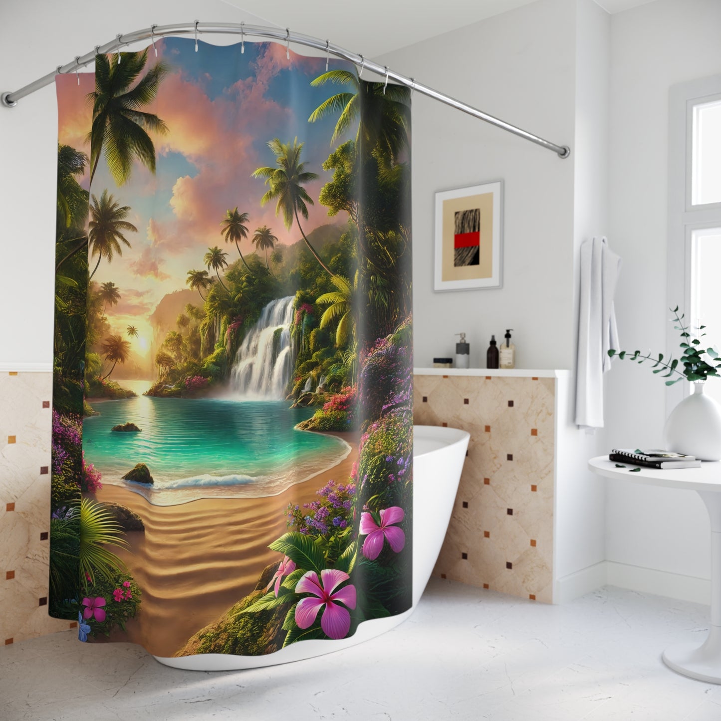 Tropical Paradise Shower Curtain - Nature-Inspired Bathroom Decor - Paradise Falls