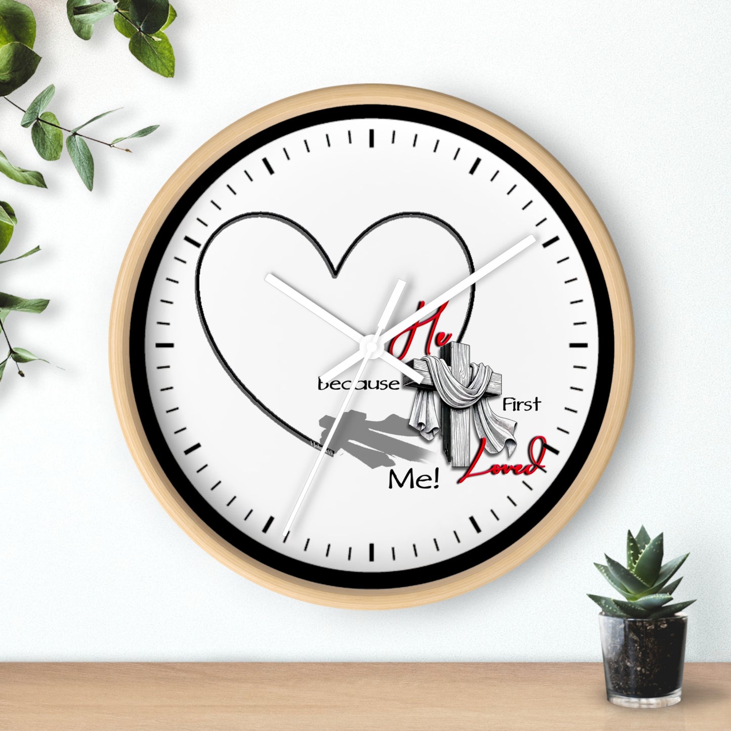 Inspirational Heart Wall Clock - 'He Loved Me First' Design | Time Notches