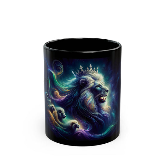 Majestic Lion Galaxy Mug - 11oz & 15oz - Perfect for Animal Lovers & Cosmic Dreamers | Cosmic Sovereignty: The Galactic Lion King | Black