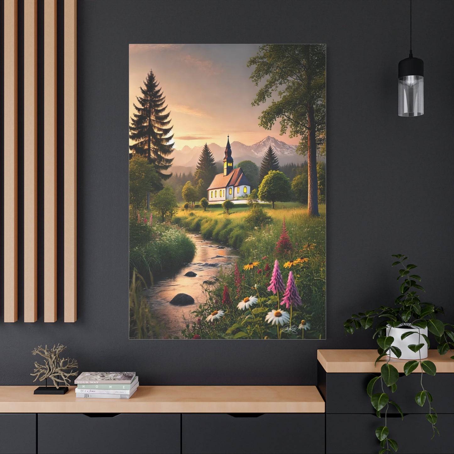 Serene Landscape Canvas Print - Peaceful Church Scene | Chapel of Tranquility