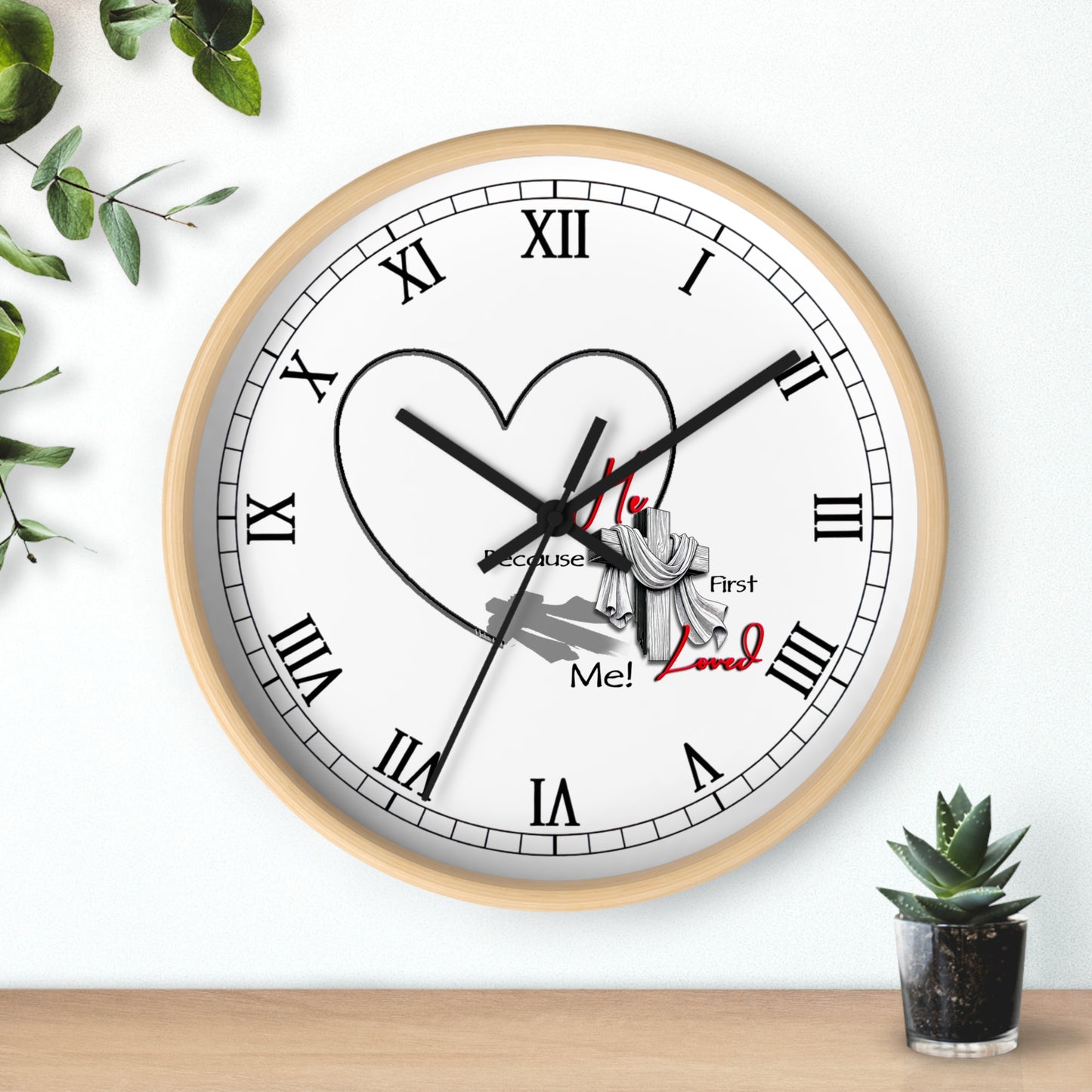 Inspirational Heart Wall Clock - 'He Loved Me First' Design | Roman Numeral Face