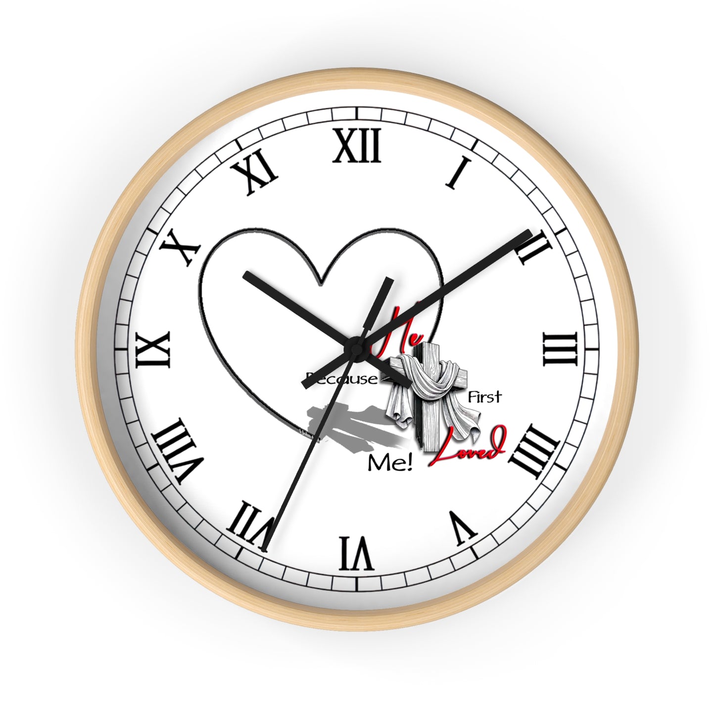 Inspirational Heart Wall Clock - 'He Loved Me First' Design | Roman Numeral Face