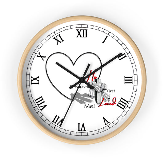 Inspirational Heart Wall Clock - 'He Loved Me First' Design | Roman Numeral Face