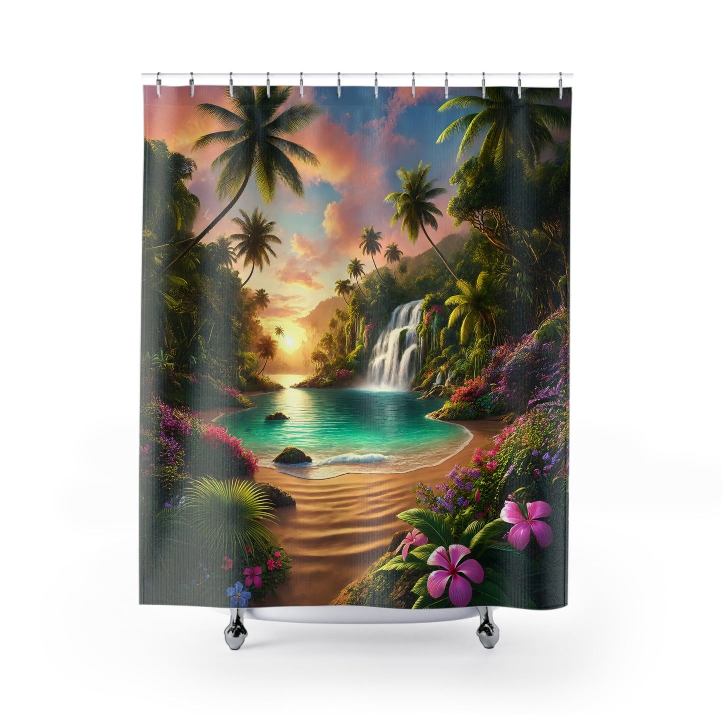 Tropical Paradise Shower Curtain - Nature-Inspired Bathroom Decor - Paradise Falls