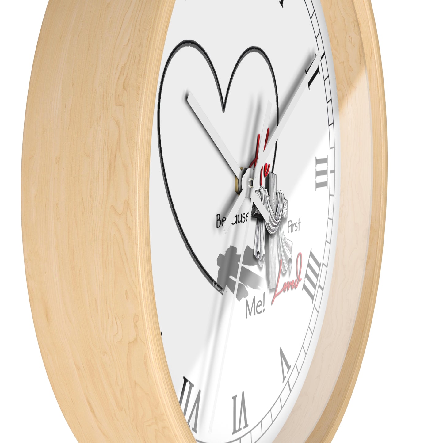 Inspirational Heart Wall Clock - 'He Loved Me First' Design | Roman Numeral Face