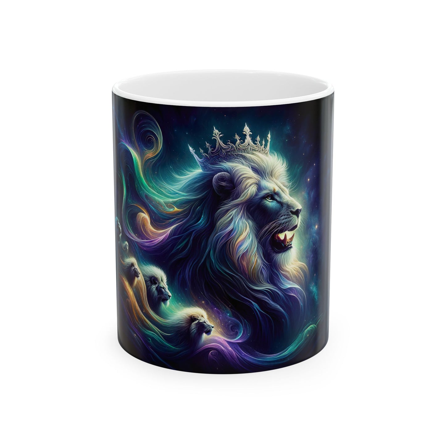 Majestic Lion Galaxy Mug - 11oz & 15oz Ceramic Coffee Cup for Animal Lovers | Cosmic Sovereignty: The Galactic Lion King
