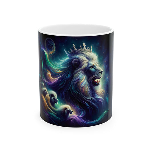 Majestic Lion Galaxy Mug - 11oz & 15oz Ceramic Coffee Cup for Animal Lovers | Cosmic Sovereignty: The Galactic Lion King