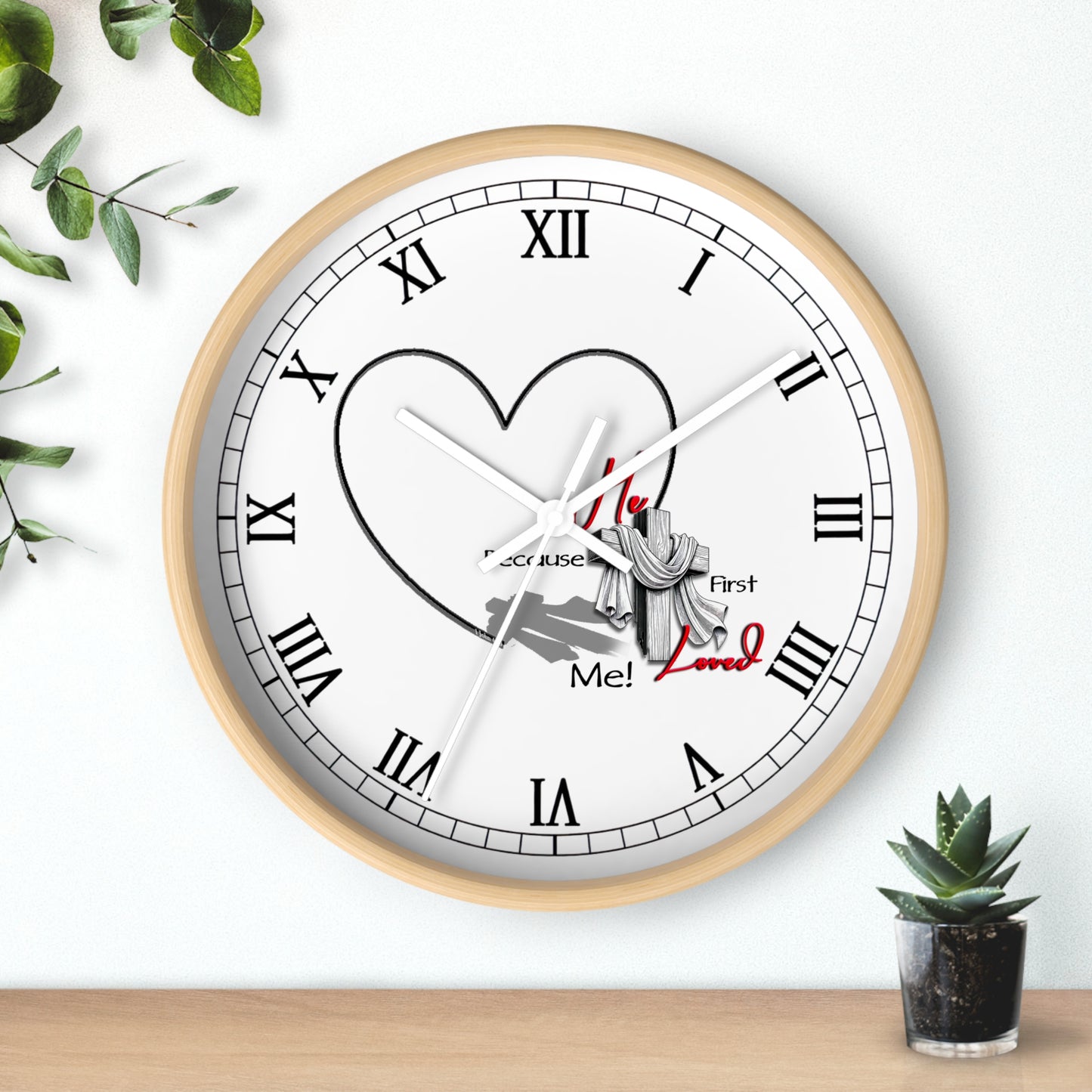 Inspirational Heart Wall Clock - 'He Loved Me First' Design | Roman Numeral Face