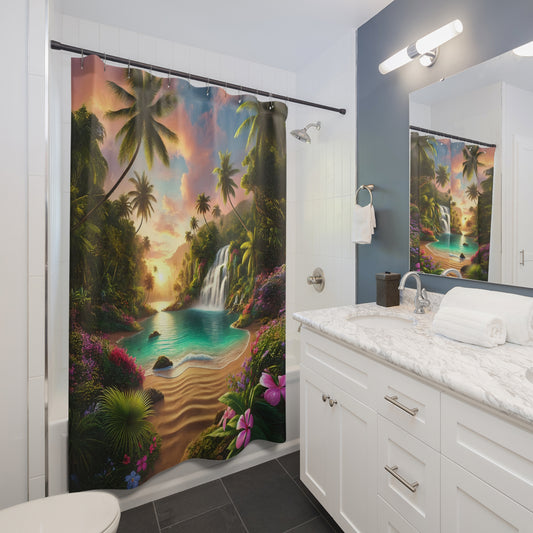 Tropical Paradise Shower Curtain - Nature-Inspired Bathroom Decor - Paradise Falls