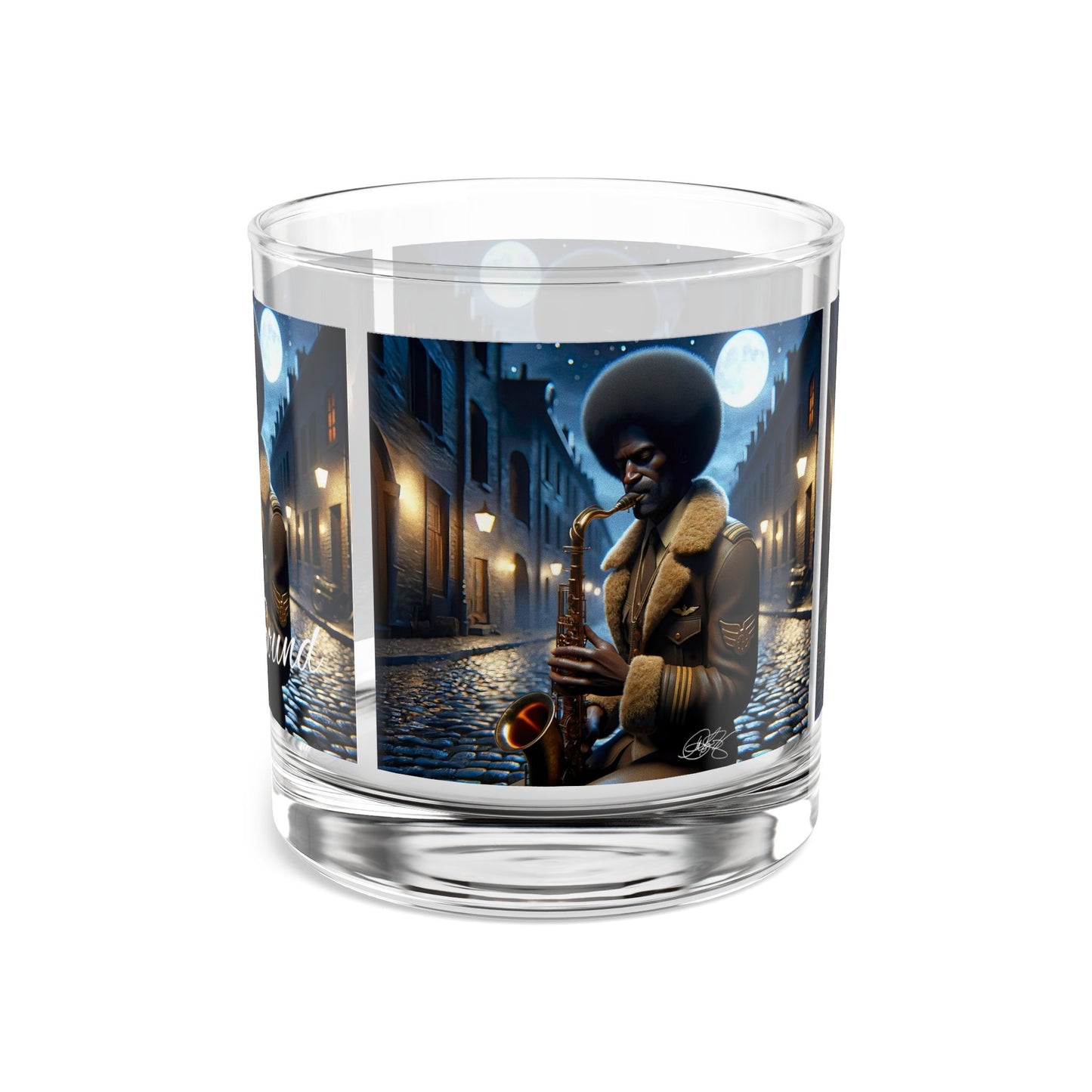 Saxophone Rocks Glass, 10oz - Jazz Musician Night Scene Vintage European Style Soulful Vibes | For the Love of Sound Design | Soulful Collection