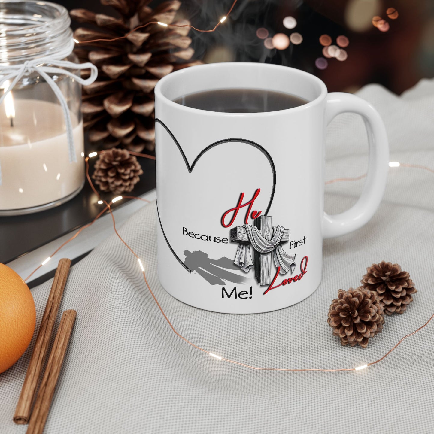 Christian Mug - He First Loved Cross Design