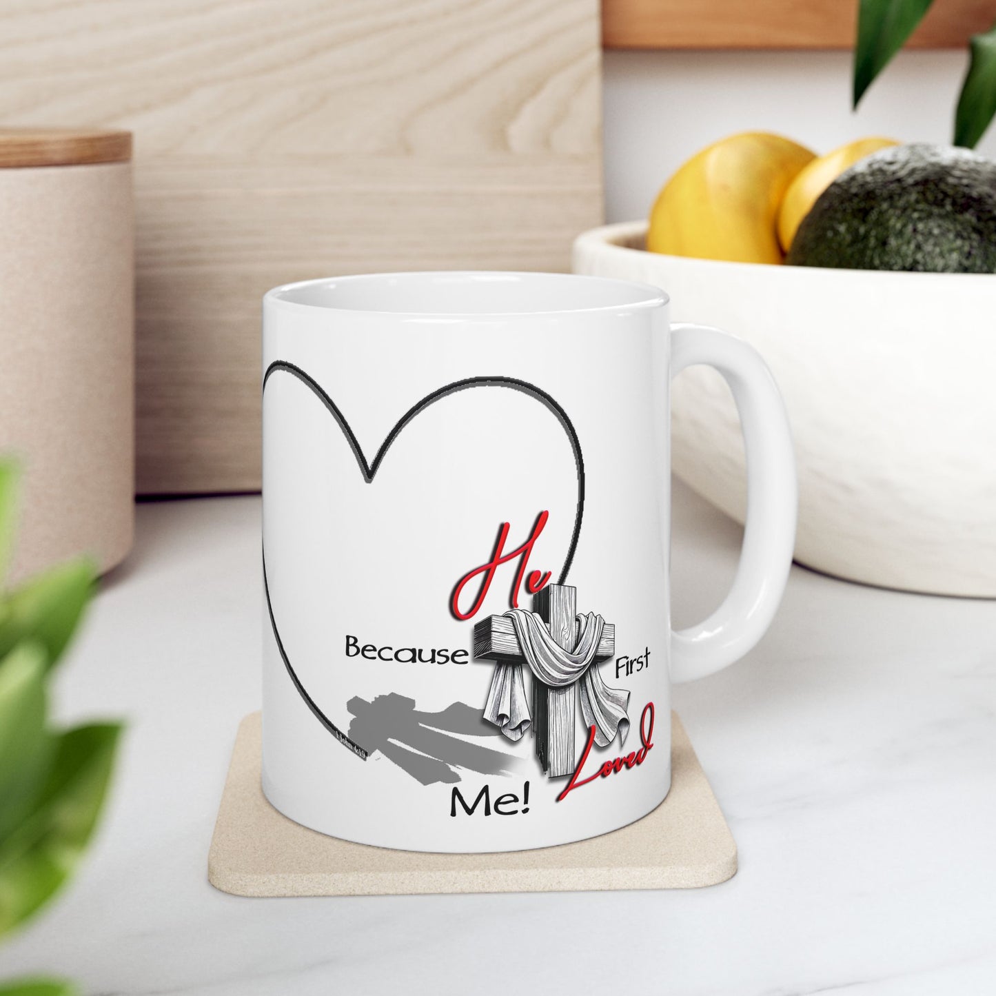 Christian Mug - He First Loved Cross Design