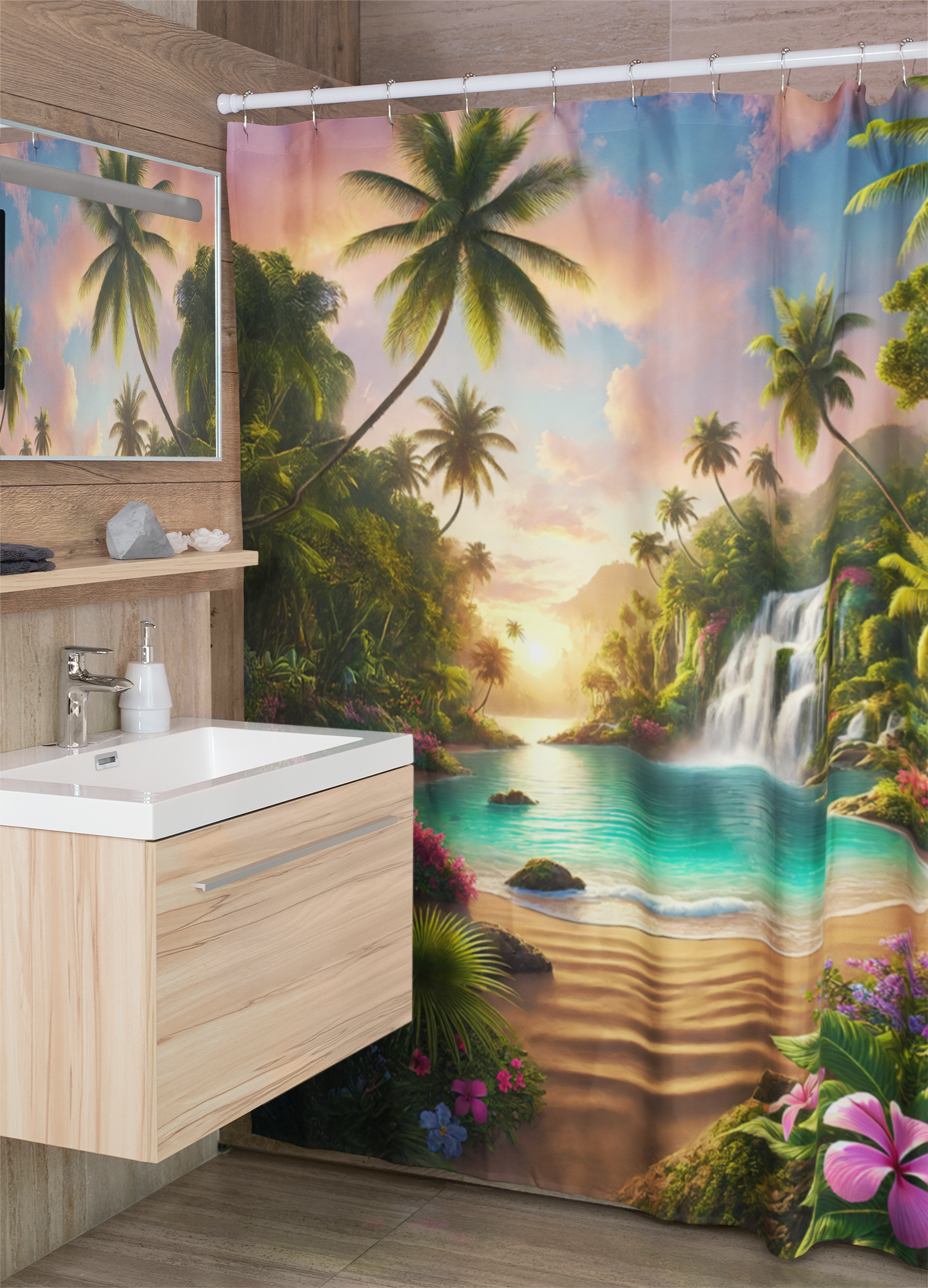 Tropical Paradise Shower Curtain - Nature-Inspired Bathroom Decor - Paradise Falls
