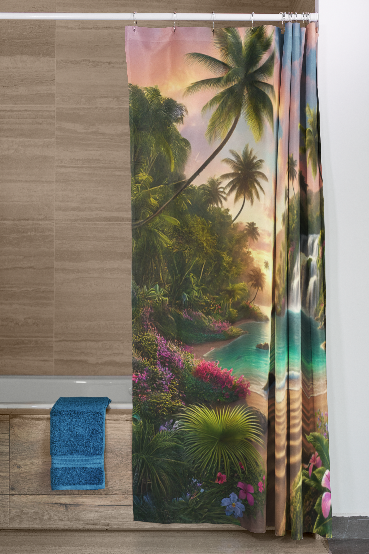 Tropical Paradise Shower Curtain - Nature-Inspired Bathroom Decor - Paradise Falls