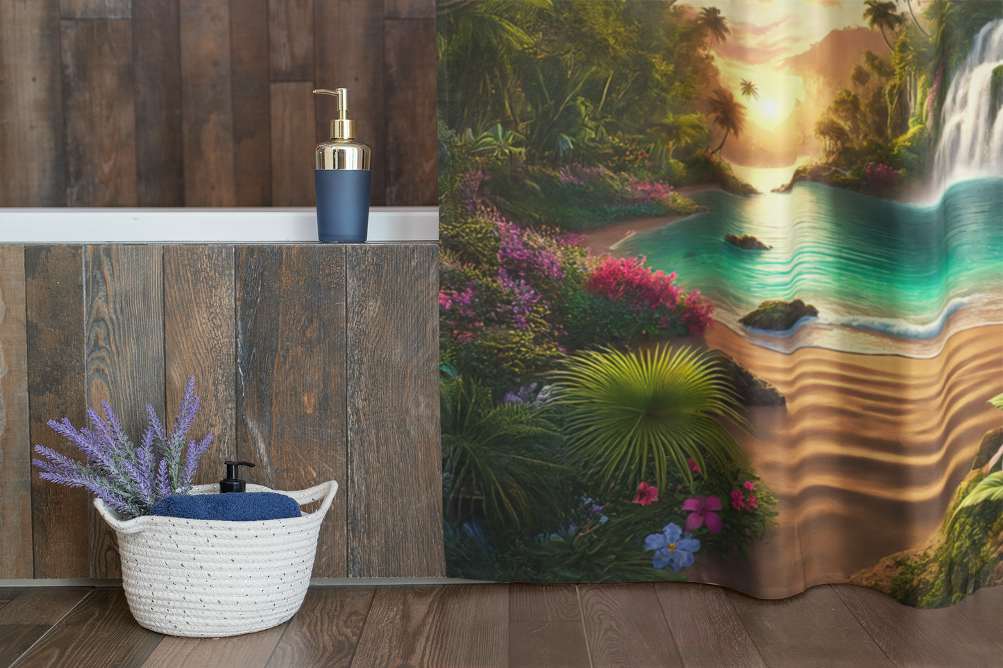Tropical Paradise Shower Curtain - Nature-Inspired Bathroom Decor - Paradise Falls